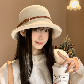 Elegant Fisherman Hat for Women, Autumn and Winter Woolen Round Hat with Metal Buckle, Makes the Face Look Smaller, Versatile Sun Hat, Retro Belt Buckle