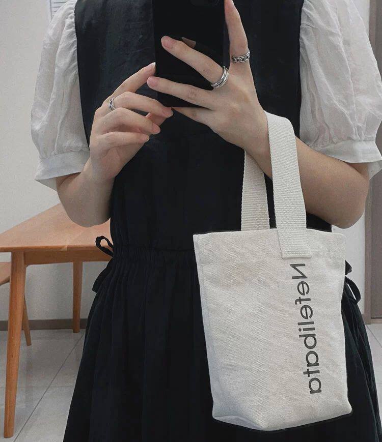 Мода холст 杯袋奶茶袋帆布手提包袋小包水桶包化妆包可携式外出随身遛弯拎袋