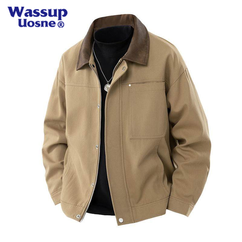 Wassup Uosne Spring and Autumn Lapel Retro Jacket Loose Men's Casual Versatile Workwear Pure Cotton Coat Trendy