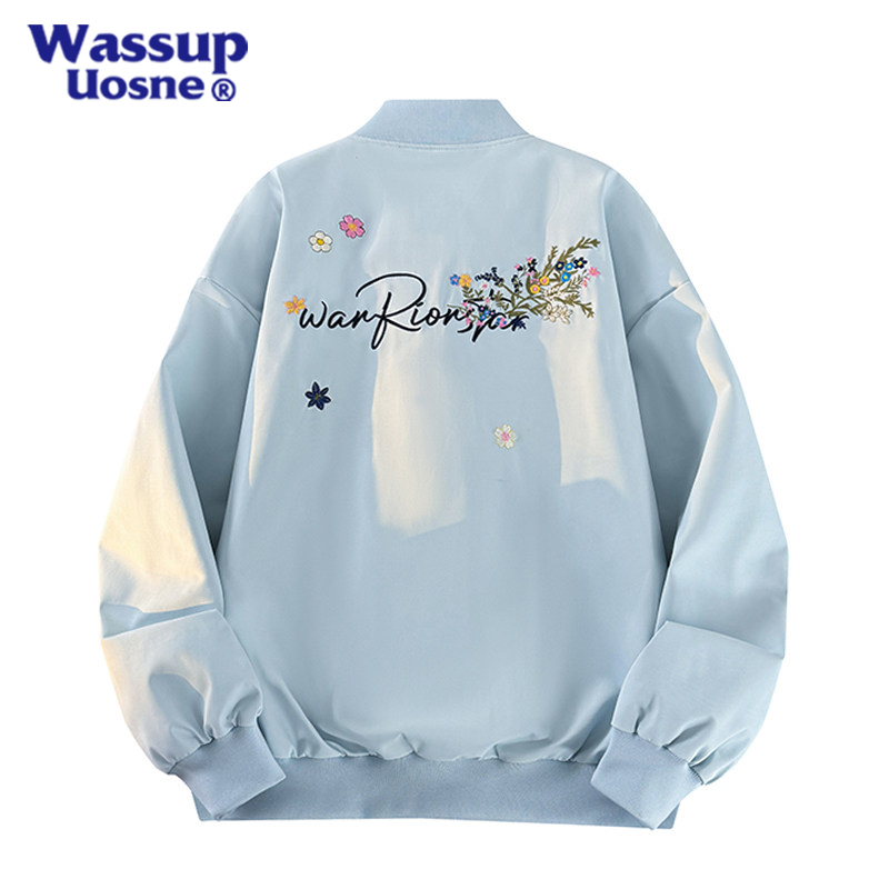 Wassup Uosne Heavy Embroidery Jacket Men's Spring and Autumn Vintage Trendy Top Women's Casual Baseball Jacket Coat