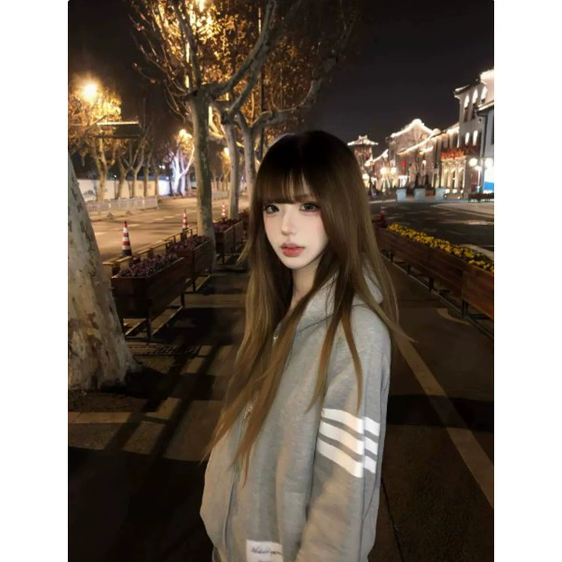 American-Style Heavy Embroidered Gray Hooded Sweatshirt for Women, 2026 New Autumn and Winter Three-Stripe Couple's Loose Hoodie Jacket American-Style Heavy Embroidered Gray Hooded Sweatshirt for Women, 2026 New Autumn and Winter Three-Stripe Couple's Loose Hoodie Jacket