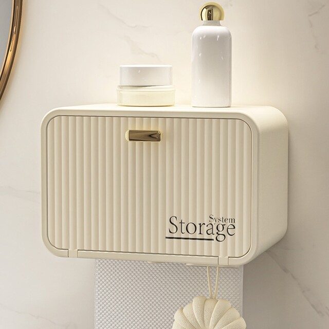 Japanese Bathroom Tissue Box Waterproof Toilet Paper Holder Wall-Mounted Punch-Free Tissue Box Toilet Paper Storage Rack