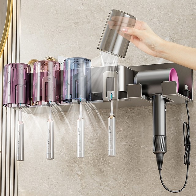 Japanese Imported Mujie Electric Toothbrush Holder Wall-Mounted No-Drill Hair Dryer Stand Integrated Mouthwash Cup