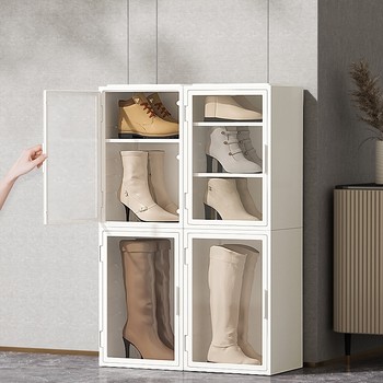 Japanese Shoe Cabinet Storage Box for Long Boots and Over-The-Knee Boots, Transparent Shoe Rack Storage Box