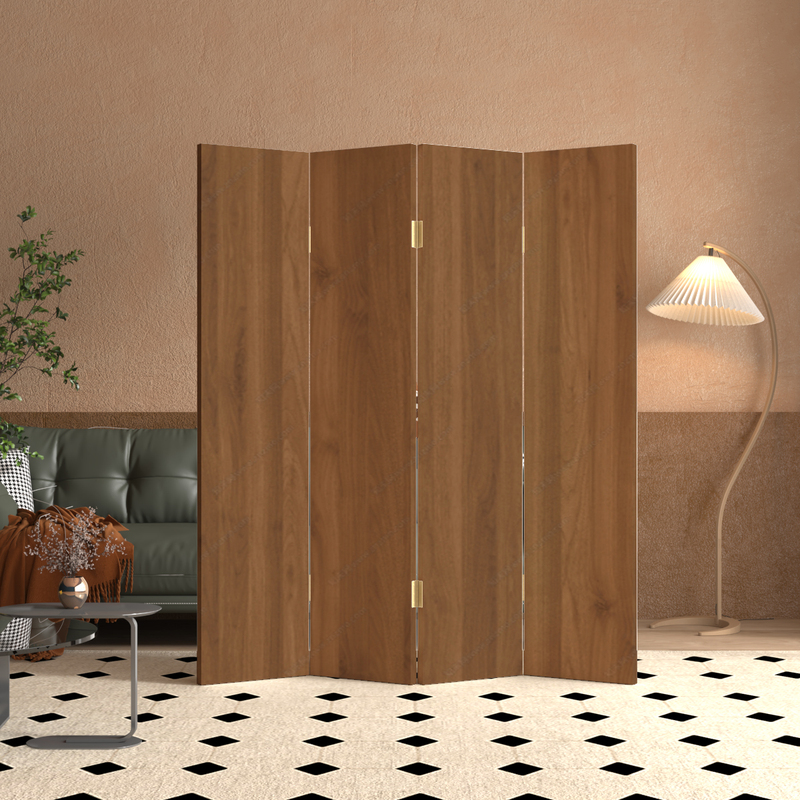 Walnut-Colored Screen Partition for Living Room, Modern Tea Room, Mobile Folding Partition Wall, Hotel Beauty Salon Background Wall