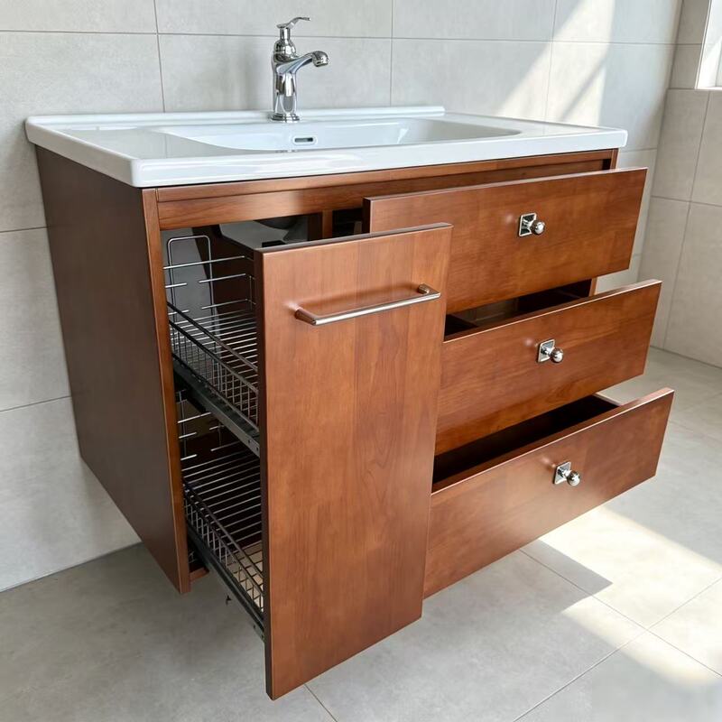 Rustic Bathroom Cabinet Set with Oak Lacquer, Japanese Style, Large Storage, Bathroom Vanity with Sink Rustic Bathroom Cabinet Set with Oak Lacquer, Japanese Style, Large Storage, Bathroom Vanity with Sink