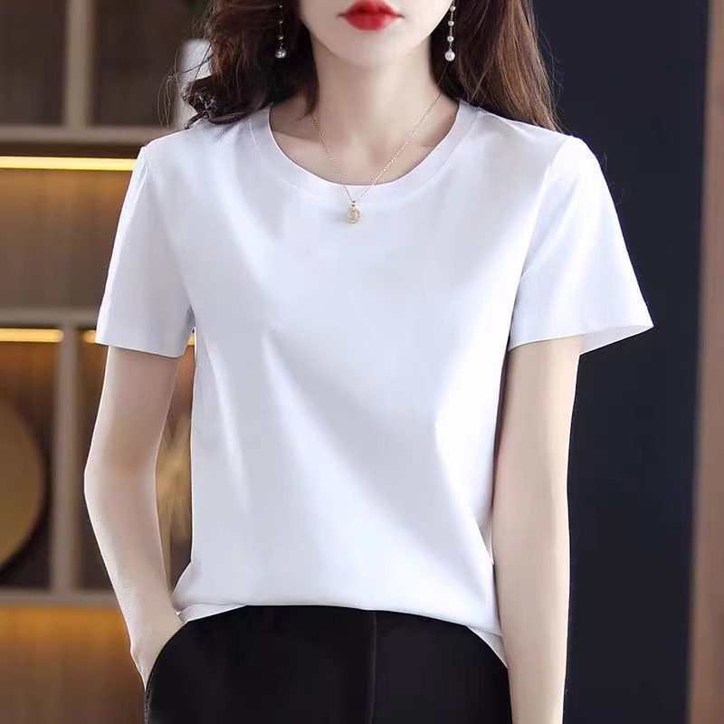 【丝光棉】新款凉感双面丝光棉t恤女装纯色上衣圆领女士T恤