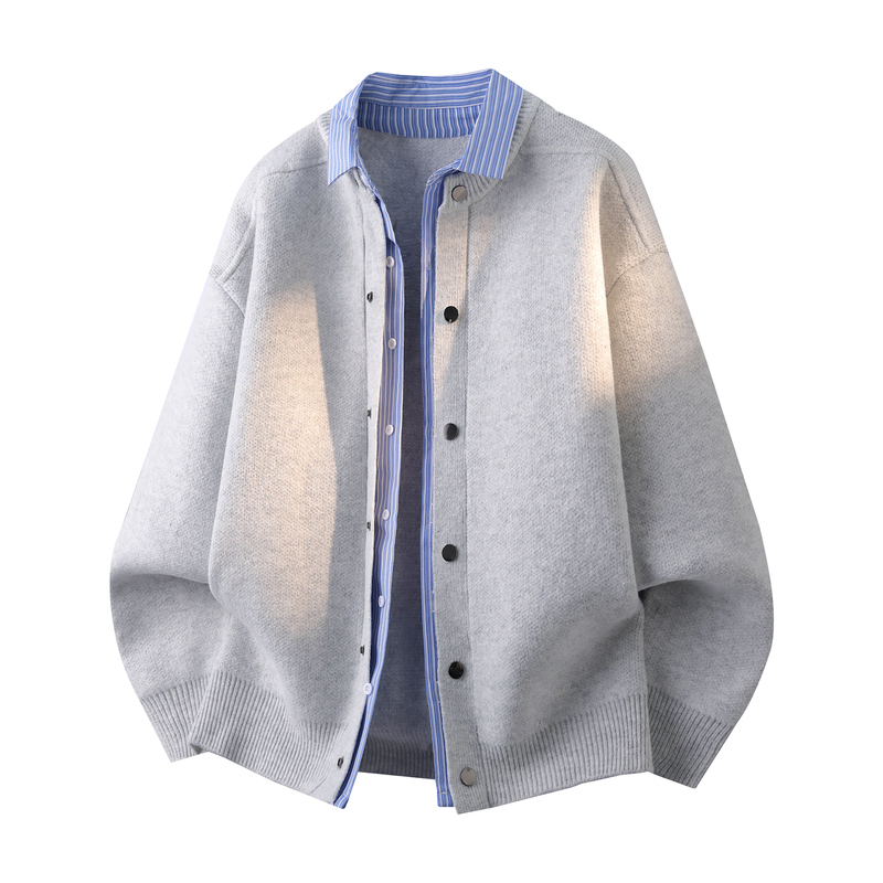 Fake Two-Piece Sweater for Men, Autumn and Winter 2026 New Style Knitted Cardigan Jacket, Loose and Stylish for Teenagers Fake Two-Piece Sweater for Men, Autumn and Winter 2026 New Style Knitted Cardigan Jacket, Loose and Stylish for Teenagers