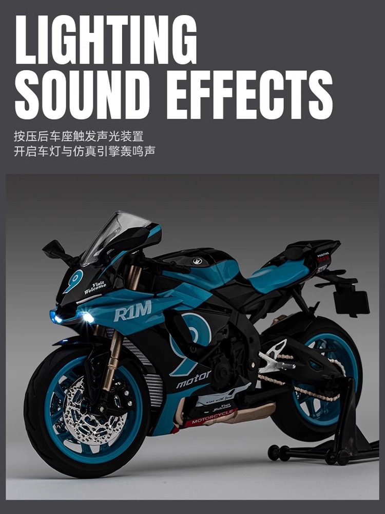 1:12 Yamaha R1 Simulation Motorcycle Alloy Model for Boys Toy Car Christmas Gift Collectible Ornament