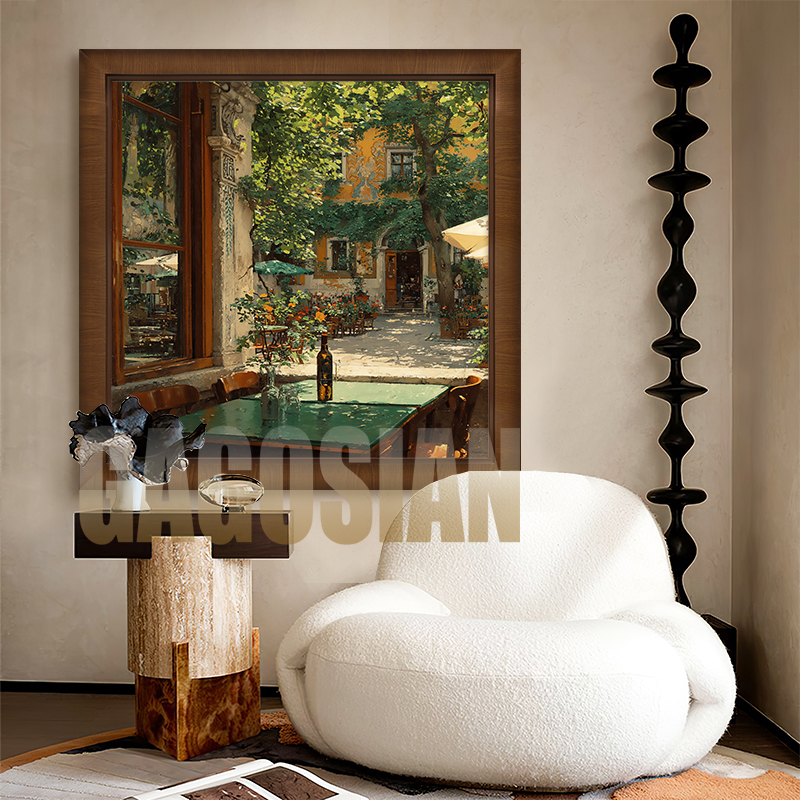 Gagosian【Corner Coffee】European Retro Architecture Living Room Hand-Painted Oil Painting Medieval Landscape Decorative Hanging Painting