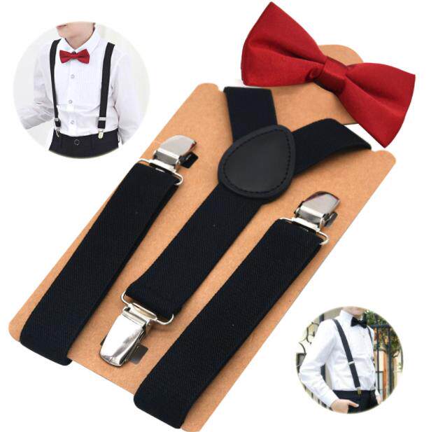 Children's strap bow tie suit boy bow British accessories baby strap clip candy color pants clip Korean version