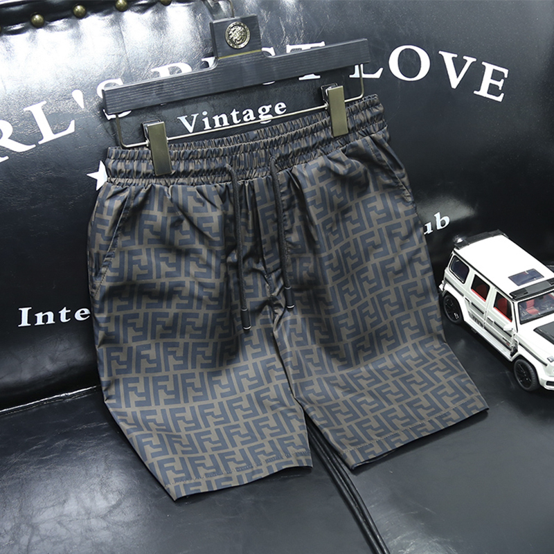 European Trendy Casual Shorts for Men, European Style with Little Monster Letter Print, Slim Fit Half Pants, Beach Shorts for Men
