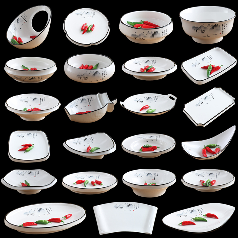 Commercial Plates for Restaurants and Hotels, Ceramic Dishes with Creative Chinese Style, Irregular-Shaped Tableware for Hotels, Stir-Fry and Soup Plates