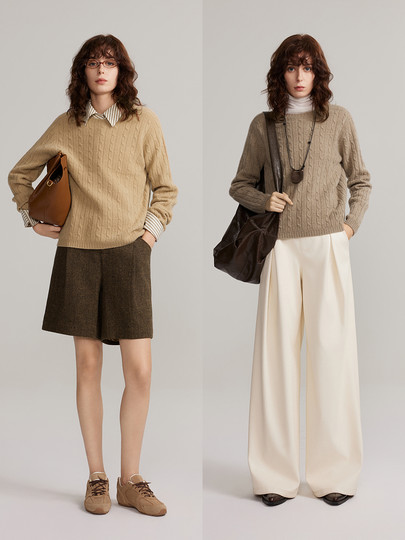 ELLE loose round neck sweater for women 2024 new winter cardigan lazy wool knitted sweater