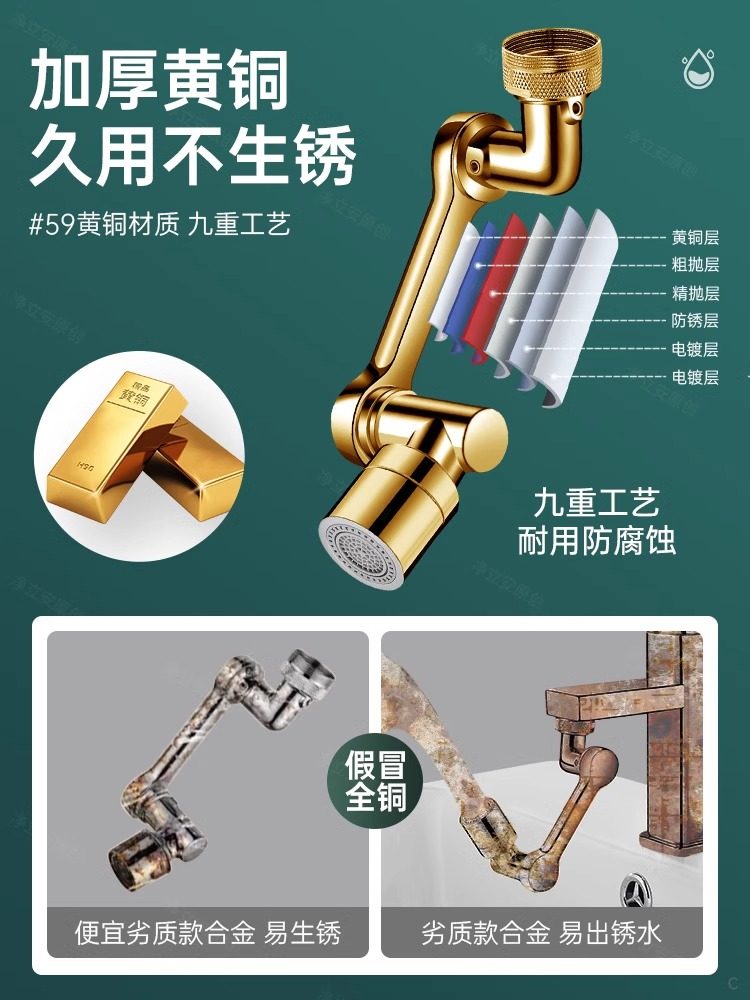 Mechanical Arm Universal Faucet with Rotatable Spout, Extendable Basin Aerator Connector, Anti-Splash Device, Swing Arm