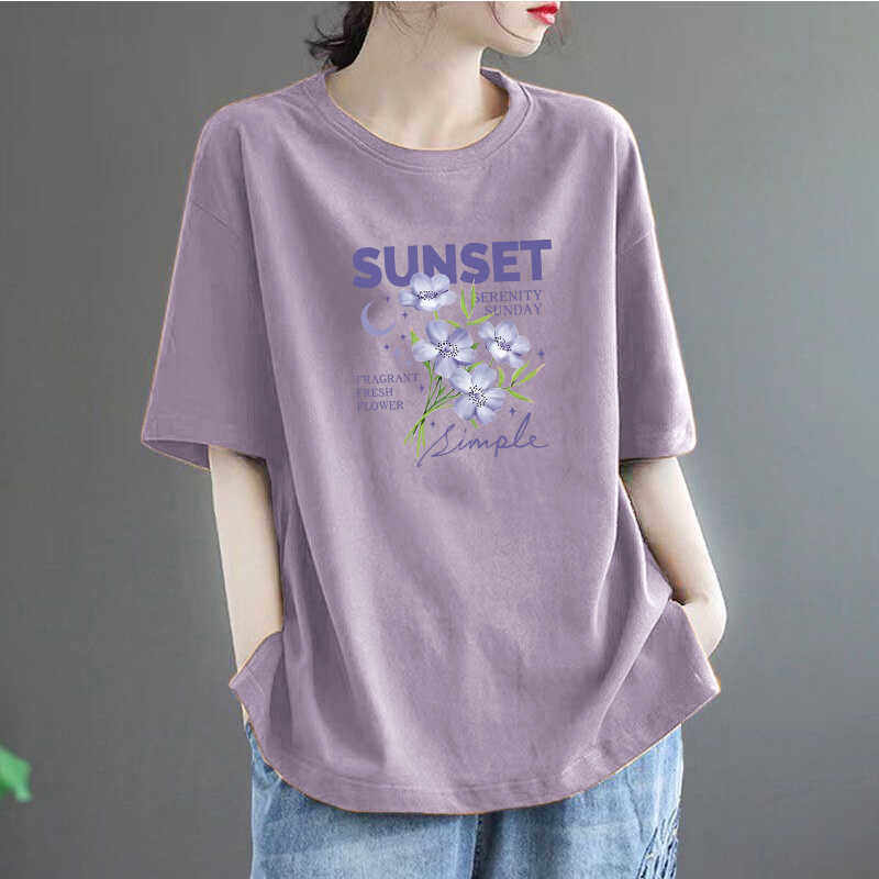 大牌出口外贸剪标清仓夏季纯棉印花t恤女减龄宽松显瘦内搭上衣潮