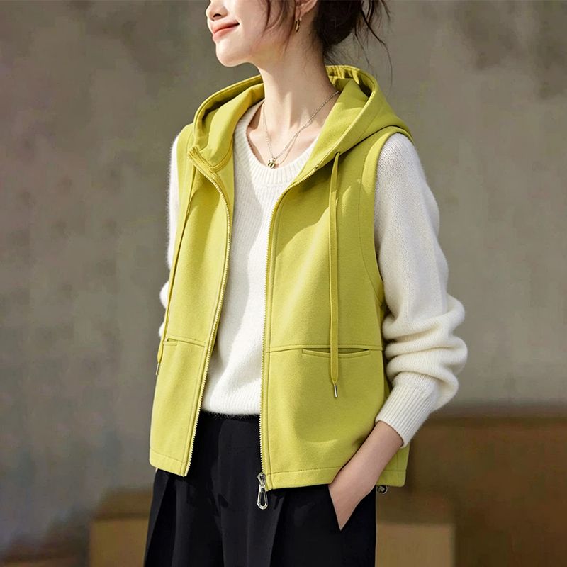 Hooded Drawstring Vest for Women 2026 Spring and Autumn New Loose Zipper Vest Versatile Commuter Vest Casual Jacket for Women