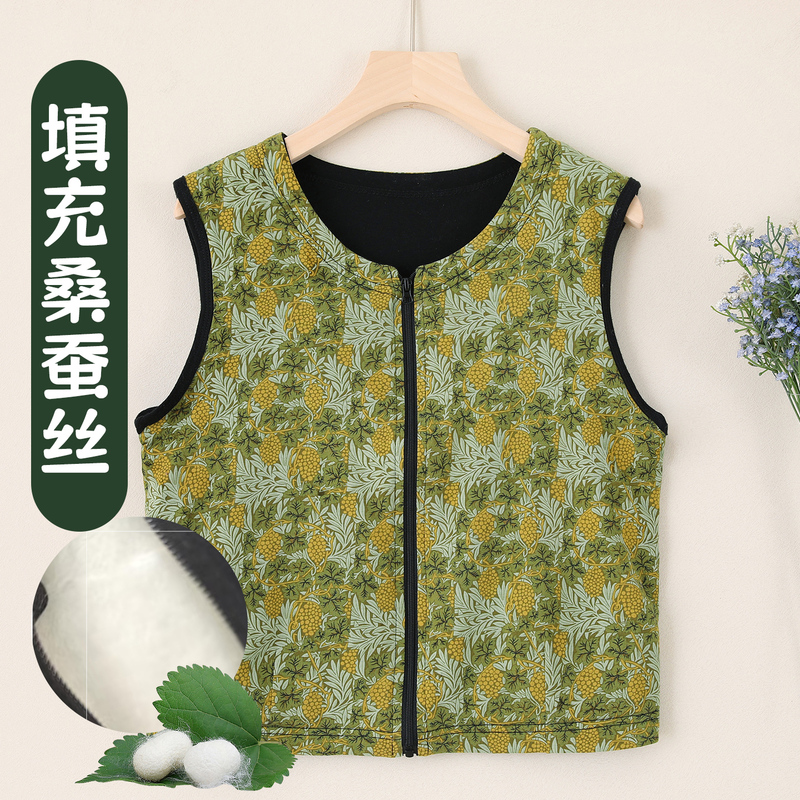 Women's Silk Cotton Leopard Print Zipper Vest Fashion Vest Casual B7465