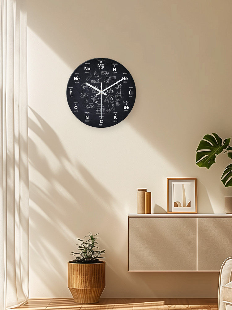 Home Chemistry Digital Wall Clock, Study Silent Clock, Periodic Table, Punch-Free, Theory of Relativity Formula, Glass Clock
