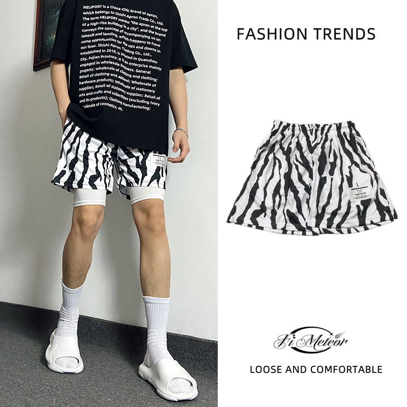New American-Style Men's Shorts for Summer Running, Quick-Drying Basketball Shorts, Knee-Length Casual Fitness Shorts, Two-In-One Design