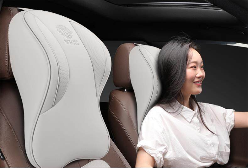 Cross-Border Car Headrest and Lumbar Support, Genuine Leather High-End Car Cushion, Car Headrest, Memory Foam, Aviation Grade Car Neck Pillow