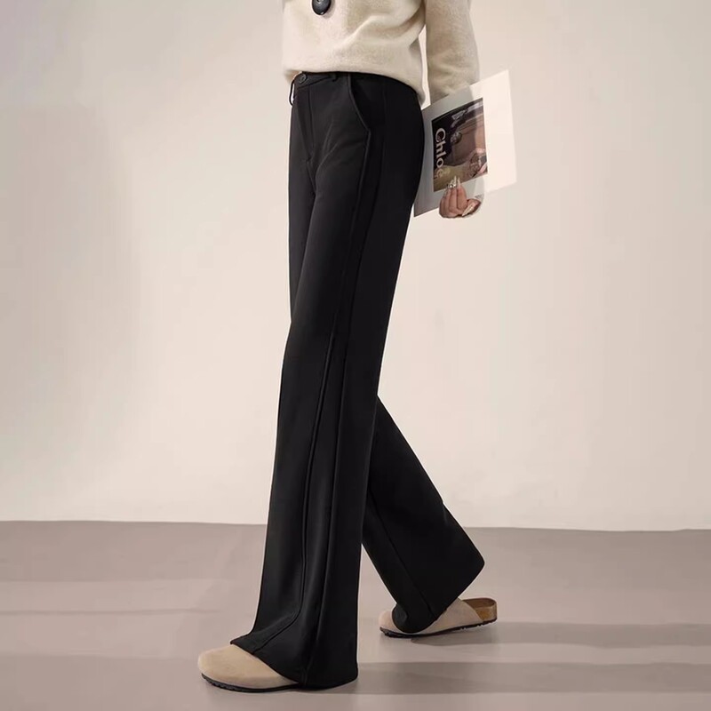 Black Flared Fashion Suit Pants for Women, Slimming High-Waisted Stretchy Casual Pants, Bell-Bottom Pants
