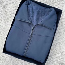 Publicly issued winter navy blue long-sleeved physical training suit for men and women dark green plus velvet warm sportswear outdoor jacket