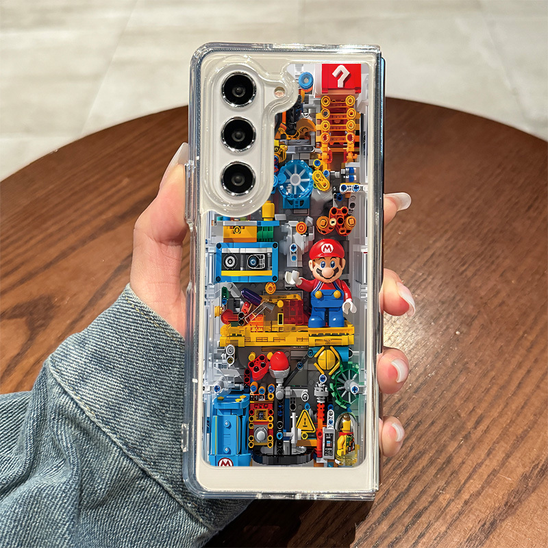 Shell Case Suitable for Samsung Z Fold 6 Phone, New Z Fold 5 Building Block Mario Foldable Screen Z Fold 4 Protective Case, Niche Creative W23 High-End Transparent Foldable 3 Anti-Drop 22 Unisex Model