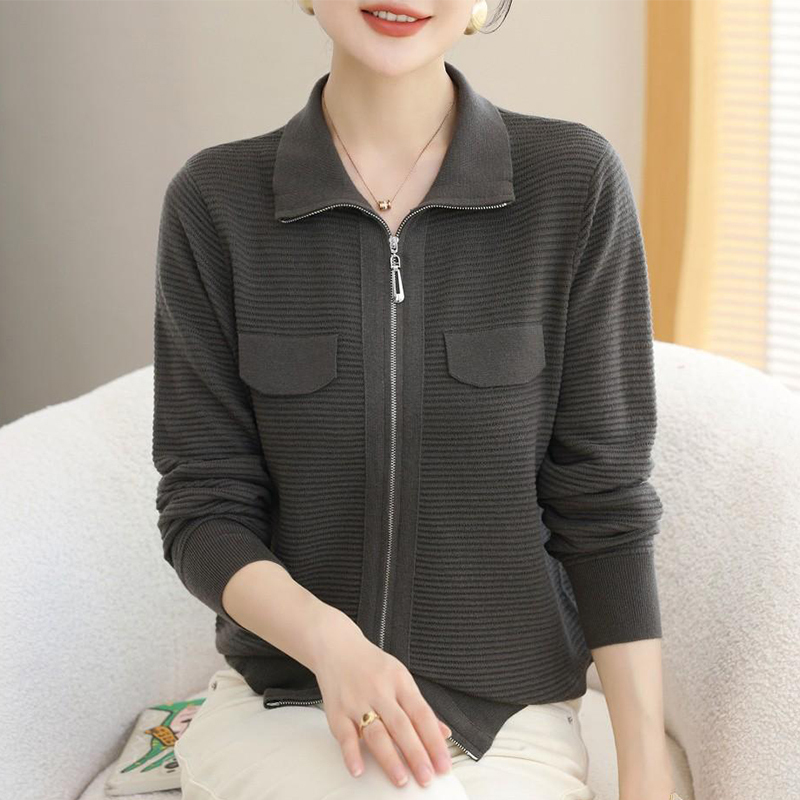 Women's Double-Zip Wool Sweater Knitted Cardigan Short Style 2024 Autumn New Stand Collar Plus Size Coat Women's Double-Zip Wool Sweater Knitted Cardigan Short Style 2024 Autumn New Stand Collar Plus Size Coat