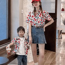 80s parent-child holiday style floral shirt seaside beach casual fashion mother-child mother-daughter family shirt summer