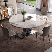 Modern light luxury slate dining table telescopic folding square and round dual-purpose large round table with induction cooker designer home round table