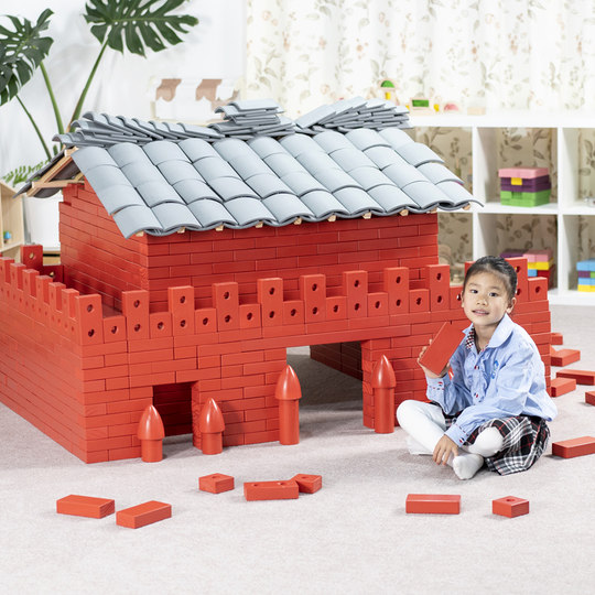 幼儿园建构室内户外实木红砖积木砖筑大师拼搭砌房子玩具安吉游戏
