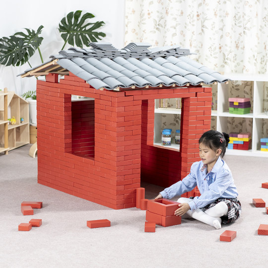 幼儿园建构室内户外实木红砖积木砖筑大师拼搭砌房子玩具安吉游戏