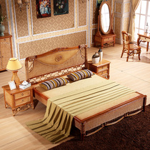 Factory direct sales hotel B&B pastoral rattan big bed villa hotel natural rattan big bed Indonesian rattan weaving