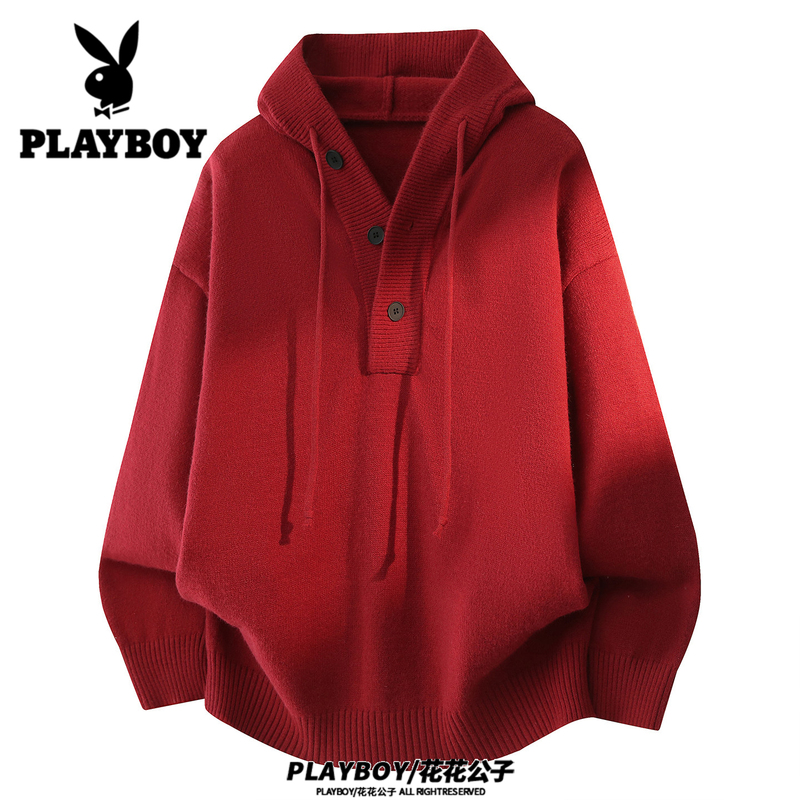 Playboy Red Sweater Autumn New Hooded Men's Loose Casual Men's Knitwear Couple's Top Playboy Red Sweater Autumn New Hooded Men's Loose Casual Men's Knitwear Couple's Top
