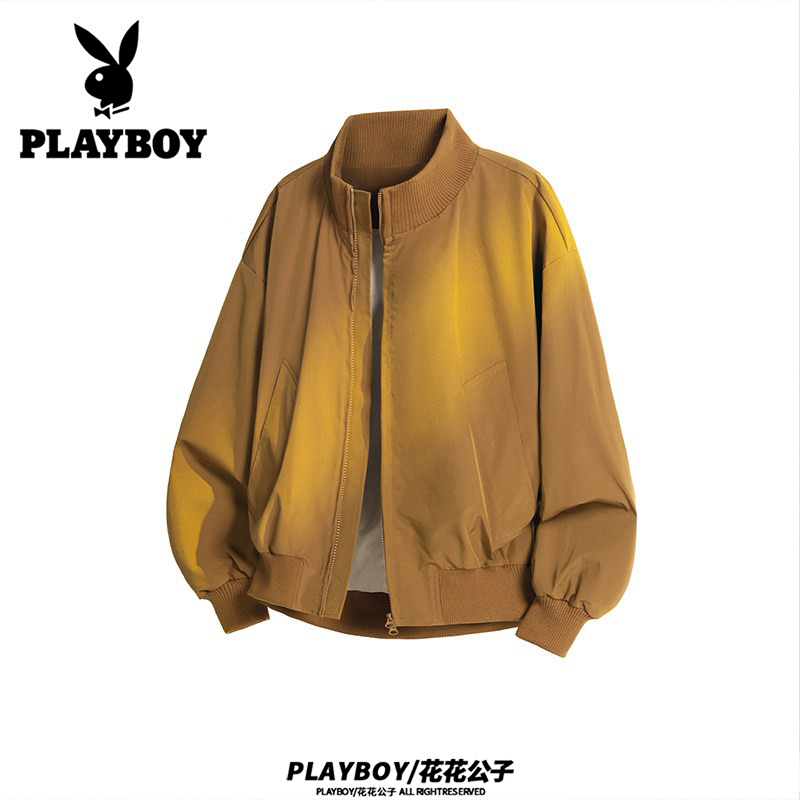 Playboy Brown Melard Jacket Men's Autumn New American Style Bomber Jacket Design Baseball Uniform Trendy