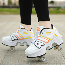 High-end deformation wheel skating skate skate adult boy and girl student contracts stealthy four-wheel two-row shoes