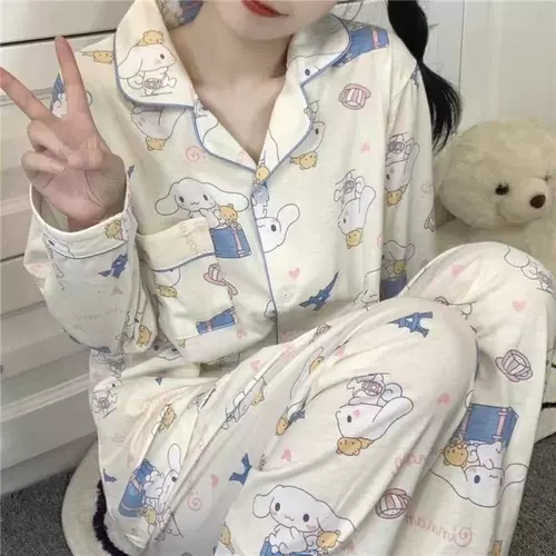 Sanrios Kawaii Cartoon Cinmanmoroll Pajamas Женщина осень Swe Swe