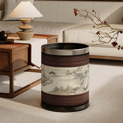 New Chinese Style Famous Painting Style Trash Can for Home Living Room, Bedroom and Bathroom, High-Looking, Large-Capacity, Lidless Sanitary Bucket