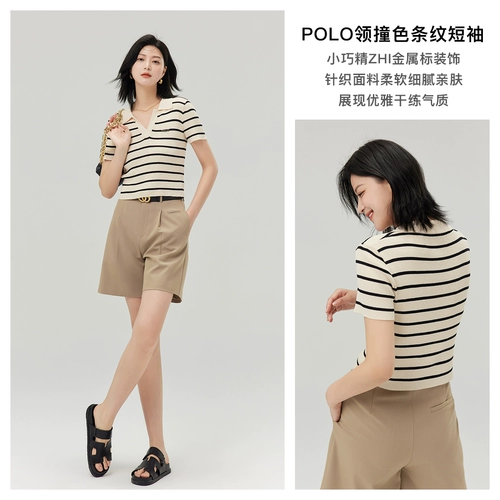 Трикотажный базовый свитер, воротник поло