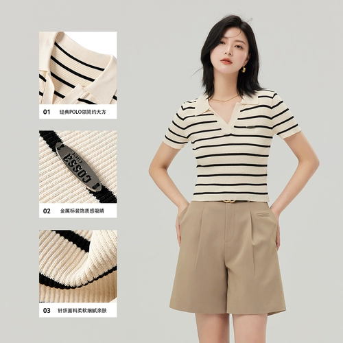 Трикотажный базовый свитер, воротник поло