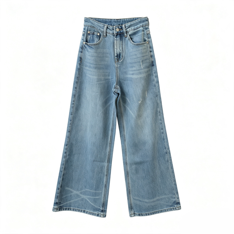[Beautifully Recommended] [K^Feise Women's Clothing] Washed Soft Denim Cat Claw Women's Straight Pants Ljyc-8050