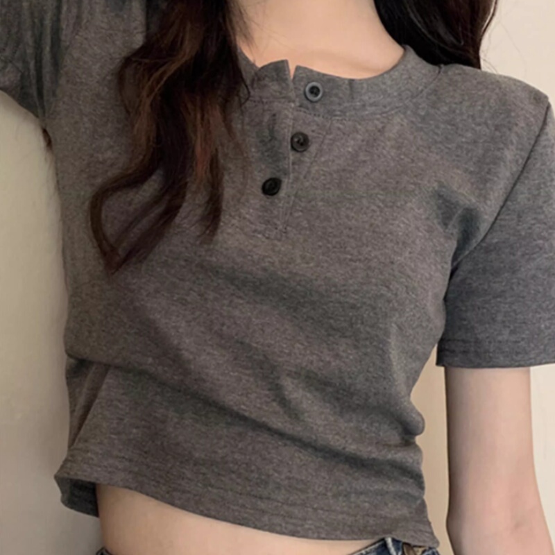 Pure Cotton Regular Shoulder Short-Sleeve T-Shirt for Women, Summer 2026 New Popular Design, Slim Fit, Waist-Cinching, Slimming Short Top