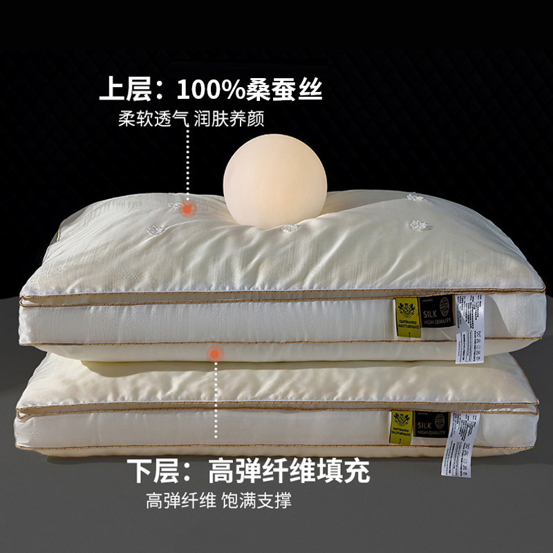 Новинка 2026 года - жаккардовая двухслойная шелковая подушка pillow core-трехмерная многослойная подушка pro mulberry silk защищает шейный отдел позвоночника и помогает уснуть Изображение 1