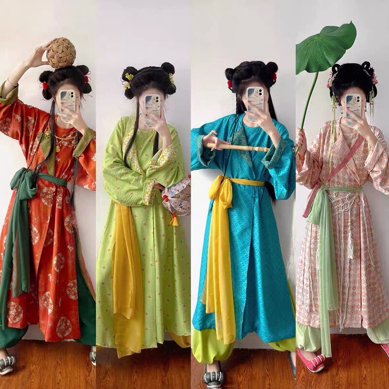 New Chinese Style Mountain and Sea Design【Little Immortal】Tang-Style Printed Double-Sided Round-Neck Robe with Lantern Pants, Tang-Style Spring and Summer Hanfu New Chinese Style Mountain and Sea Design【Little Immortal】Tang-Style Printed Double-Sided Round-Neck Robe with Lantern Pants, Tang-Style Spring and Summer Hanfu