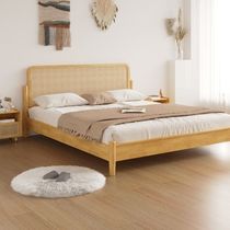 Rattan bed Japanese-style solid wood bed double bed 1 8 meters simple modern retro 1 5 meters B&B Nordic wabi-sabi rattan bed