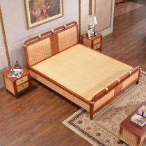 Tengfei rattan wood large bed wedding bed solid wood large bed double bed rattan bed rattan art large bed 1 8M large bed