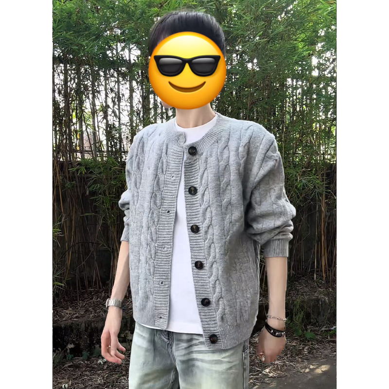 Cleanfit Light Gray Cable Knit Cardigan for Men, Autumn Knitwear Jacket, Zhang Linghe's Stylish Look Cleanfit Light Gray Cable Knit Cardigan for Men, Autumn Knitwear Jacket, Zhang Linghe's Stylish Look