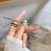New frameless womens anti-blue light flat mirror Jennies same style ins fashion retro glasses frame myopia mirror