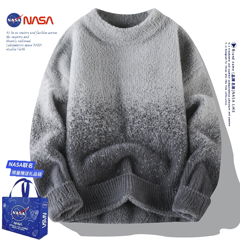 Nasa Co-Branded Gradient Faux Mink Sweater for Men and Women, Thickened and Warm, Autumn and Winter Base Layer Sweatshirt, Knitwear Jacket Nasa Co-Branded Gradient Faux Mink Sweater for Men and Women, Thickened and Warm, Autumn and Winter Base Layer Sweatshirt, Knitwear Jacket